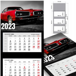 KALENDARZ Trójdzielny 2023 RETRO SAMOCHODY Wzory
