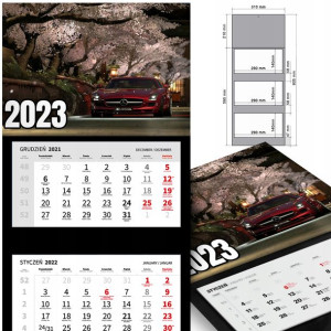 KALENDARZ Trójdzielny 2023 RETRO SAMOCHODY Wzory