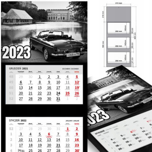 KALENDARZ Trójdzielny 2023 RETRO SAMOCHODY Wzory