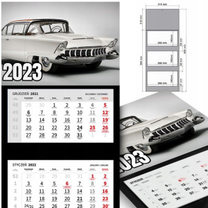 KALENDARZ Trójdzielny 2023 RETRO SAMOCHODY Wzory