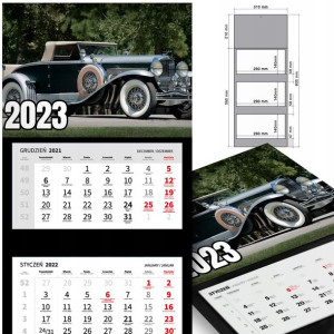 KALENDARZ Trójdzielny 2023 RETRO SAMOCHODY Wzory