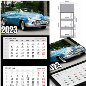 KALENDARZ Trójdzielny 2023 RETRO SAMOCHODY Wzory
