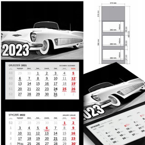 KALENDARZ Trójdzielny 2023 RETRO SAMOCHODY Wzory