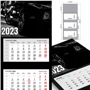 KALENDARZ Trójdzielny 2023 RETRO SAMOCHODY Wzory