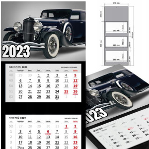 KALENDARZ Trójdzielny 2023 RETRO SAMOCHODY Wzory