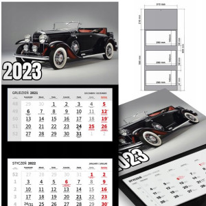 KALENDARZ Trójdzielny 2023 RETRO SAMOCHODY Wzory