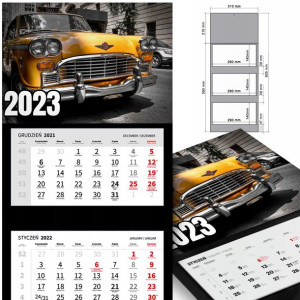 KALENDARZ Trójdzielny 2023 RETRO SAMOCHODY Wzory