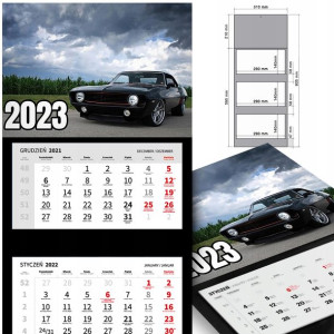 KALENDARZ Trójdzielny 2023 RETRO SAMOCHODY Wzory
