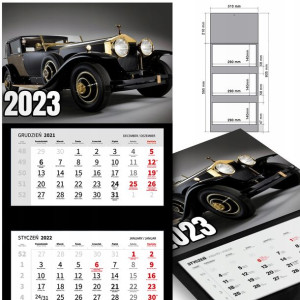 KALENDARZ Trójdzielny 2023 RETRO SAMOCHODY Wzory