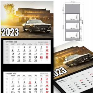 KALENDARZ Trójdzielny 2023 RETRO SAMOCHODY Wzory
