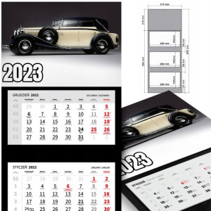 KALENDARZ Trójdzielny 2023 RETRO SAMOCHODY Wzory