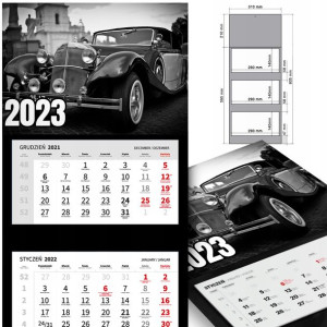 KALENDARZ Trójdzielny 2023 RETRO SAMOCHODY Wzory