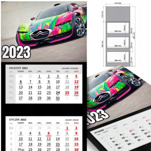 KALENDARZ Trójdzielny 2023 RETRO SAMOCHODY Wzory