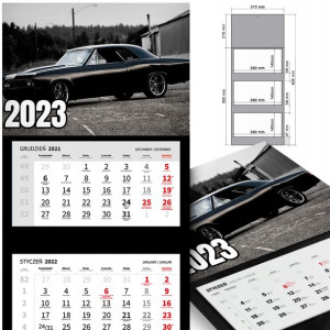 KALENDARZ Trójdzielny 2023 RETRO SAMOCHODY Wzory