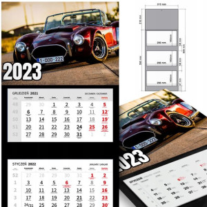 KALENDARZ Trójdzielny 2023 RETRO SAMOCHODY Wzory