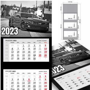 KALENDARZ Trójdzielny 2023 RETRO SAMOCHODY Wzory