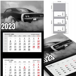 KALENDARZ Trójdzielny 2023 RETRO SAMOCHODY Wzory