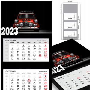 KALENDARZ Trójdzielny 2023 RETRO SAMOCHODY Wzory
