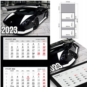KALENDARZ Trójdzielny 2023 RETRO SAMOCHODY Wzory