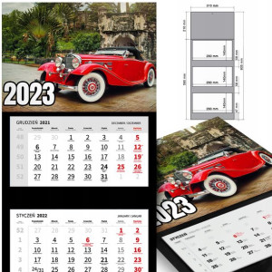 KALENDARZ Trójdzielny 2023 RETRO SAMOCHODY Wzory