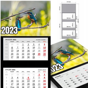 KALENDARZ Trójdzielny 2023 rok Wiele WZORÓW Ptaki