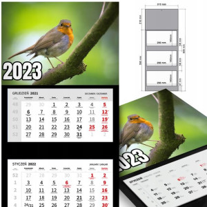 KALENDARZ Trójdzielny 2023 rok Wiele WZORÓW Ptaki