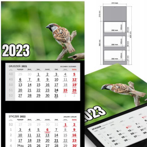 KALENDARZ Trójdzielny 2023 rok Wiele WZORÓW Ptaki