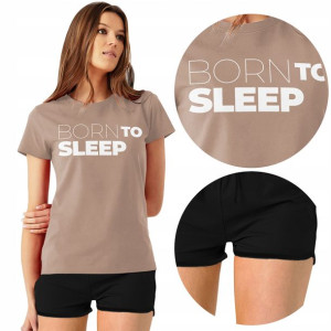 PIŻAMA Damska + Szorty BORN to SLEEP Różne WZORY S