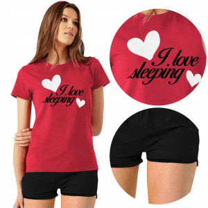 PIŻAMA Damska + Szorty I Love SLEEPING MiX WZORY L