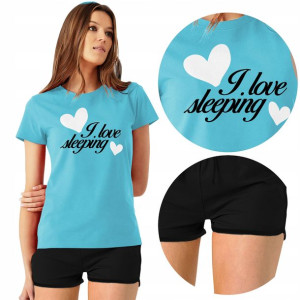 PIŻAMA Damska + Szorty I Love SLEEPING MiX WZORY M