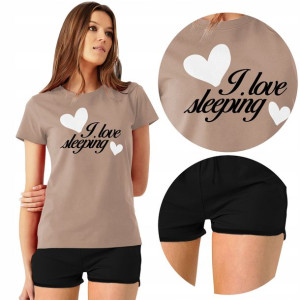 PIŻAMA Damska + Szorty I Love SLEEPING MiX WZORY S
