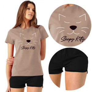 PIŻAMA Damska + Szorty SLEEPY KITTY Różne WZORY L