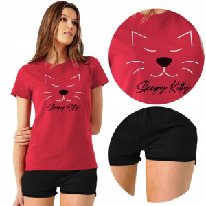 PIŻAMA Damska + Szorty SLEEPY KITTY Różne WZORY M