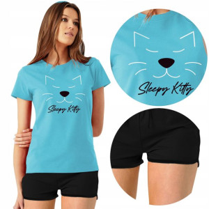 PIŻAMA Damska + Szorty SLEEPY KITTY Różne WZORY M