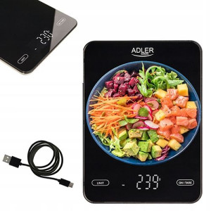 Waga Kuchenna Adler Czarna 10kg Ładowanie Usb C