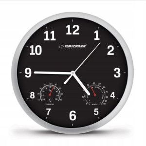 Zegar Ścienny Lyon Black 25cm Termometr Wilgotność