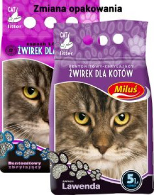 Żwirek zapachowy zbrylający dla kota Miluś lawenda 5l
