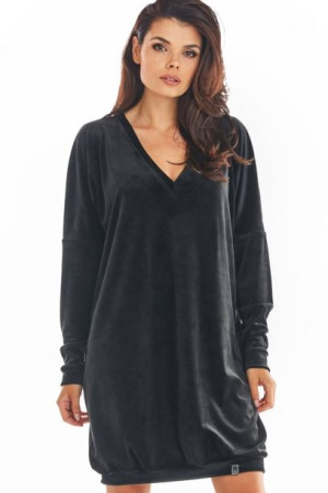 Awama Sukienka Model A378 Black Welur Uniwersalny