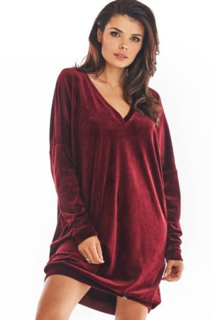 Awama Sukienka Model A378 Bordo Welur Uniwersalny