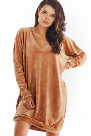 Awama Sukienka Model A378 Beige Welur Uniwersalny