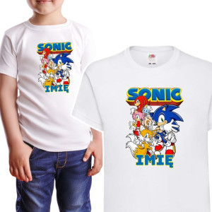KOSZULKA DZIECIĘCA Własne IMIĘ Wzory SONIC 110 cm