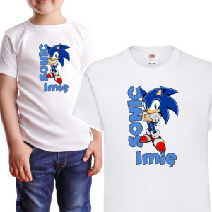 KOSZULKA DZIECIĘCA Własne IMIĘ Wzory SONIC 146 cm