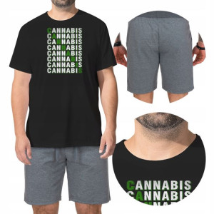 PIŻAMA Męska + SPODENKI Cannabis WEED Wzory - XL