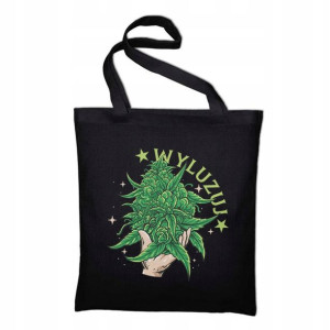 TORBA Shopper Czarna Dużo Wzorów MARIHUANA Weed