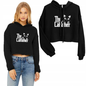 BLUZA Damska z kapturem CROPPED Wzory KOTY - L