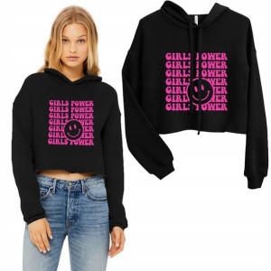 Modna BLUZA Damska CROP z Kapturem GIRLS POWER - L