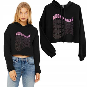 Modna BLUZA Damska CROP z Kapturem MOON PHASES - M