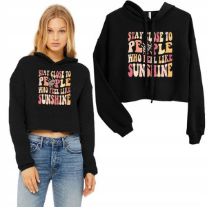 Modna BLUZA Damska CROP z Kapturem SUNSHINE - L