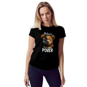 Stylowa Koszulka DAMSKA XL Czarna TEDDY Bear Wzory