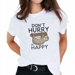 Koszulka T-shirt Damski S Biały Wzór LENIWIEC 02